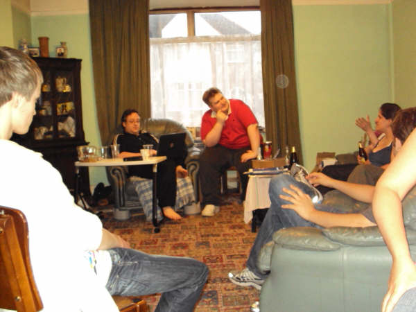 The gang in the lounge